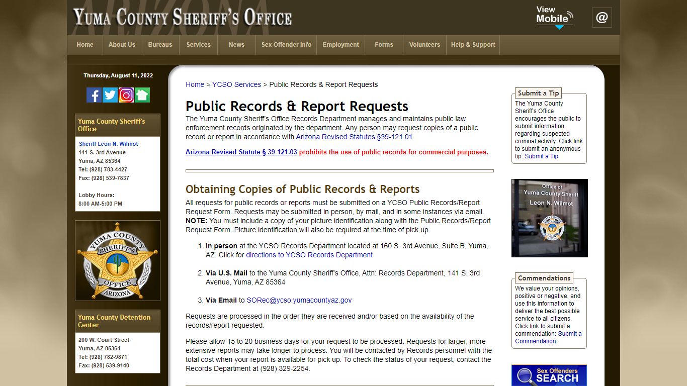 Public Records & Report Requests - Yuma County Sheriff
